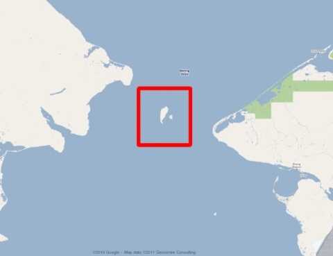 Map of Bering Strait showing Diomede Islands location